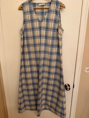 Minimum Denmark Plaid Midi Dress L Blue Cream Minimalist Scandi